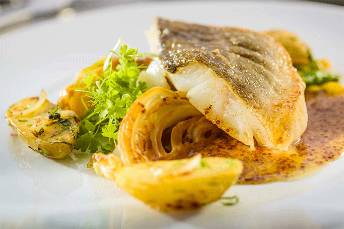 Kabeljaufilet mit Senfsauce und Spitzkohl